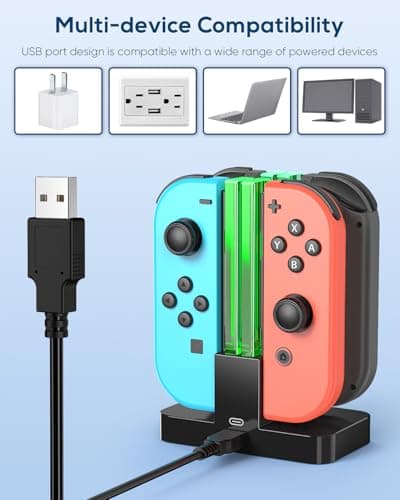 FYOUNG 4 en 1 Chargeur pour Compatible avec Joy Con pour Switch & OLED Model, Station de Charge pour Pro Manettes