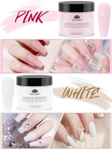EBANKU Lot de 4 poudres acryliques 480 g, 4 couleurs poudre acrylique professionnelle pour extension acrylique des ongles, sculpture des ongles pas besoin de lampe à ongles