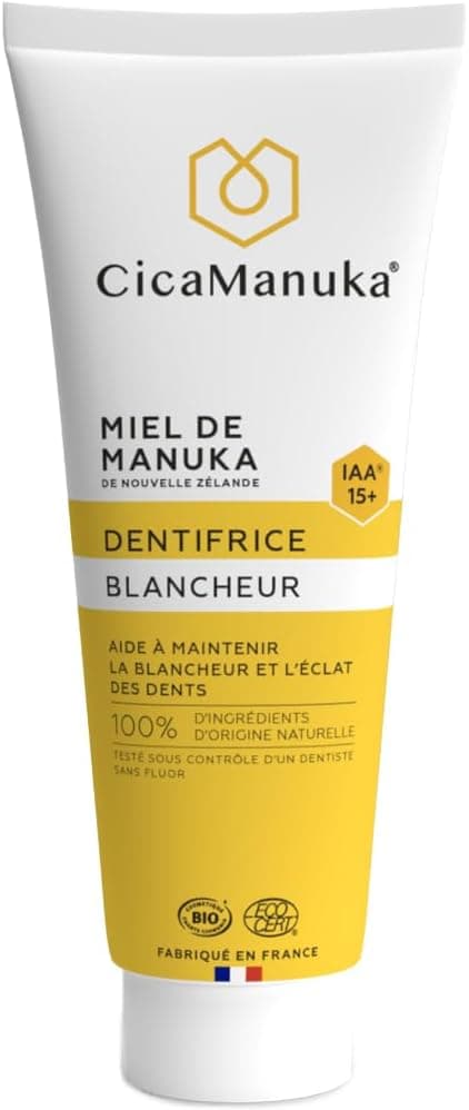 CicaManuka - Dentifrice blancheur au miel de Manuka IAA15+ Maintient l'éclat des dents Certifié Bio 75ml