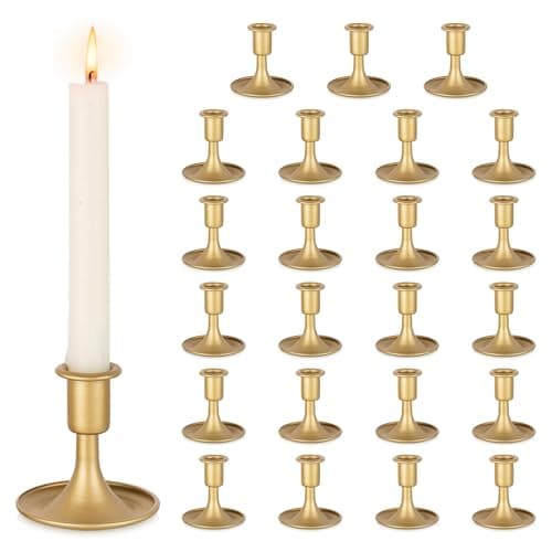 Inweder Bougroir Doré Chandelier Rétro en Or: Lot de 24 Porte-Bougies en Métal Bougeoirs Mariage pour Bougies Conique Perfect pour Centre de Table Noël Fête ou Décoration d'intérieure