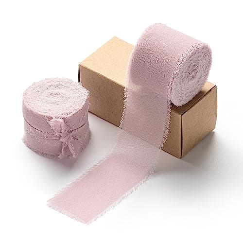 AOKSUNOVA 3,8 cm Ruban en mousseline de soie Ruban cadeau de mariage Ruban en tissu rose vieux rose