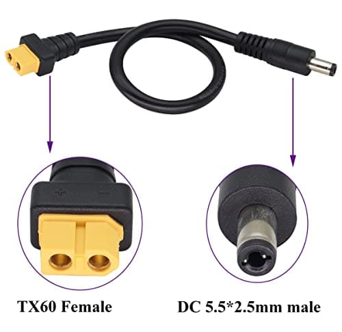 Câble DC 5,5×2,5mm vers XT60 Connecteur Femelle XT60 Bullet vers DC 5,5×2,5mm Câble D'alimentation Mâle pour fer à Souder TS100,Alimentation D'affichage FPV,Drone(DC 2.5mm-M/30cm-2Pack)