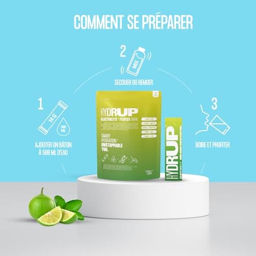 Hydrup Poudre d'Electrolytes sans Sucre, 1733 mg d'Electrolytes Hydratation, Boisson Energisante au Citron-Citron Vert, 6 Unités