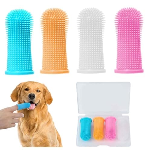 GWAWG 4Pièces Brosse a Dent pour Chien,Brosse a Dent Chien Silicone, Brosse a Dent Chat, Réutilisable Avec Boîte