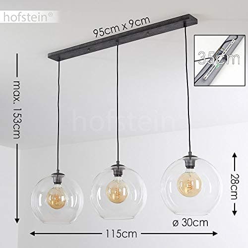 Suspension Minhe en métal noir et verre, lampe pendante vintage idéale dans un salon rétro, hauteur max. 153 cm, pour 3 ampoules E27, ampoule(s) non incluse(s)