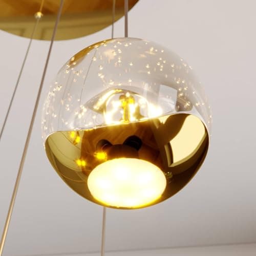 LED Suspension en verre Hayley (Moderne) Doré Métal e. a. pour Salon & Salle à manger (à 9 lampes,), Luminaire, Lampe plafond, Luminaire Plafonnier, Suspendue