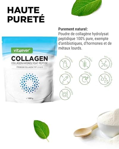 Collagène en Poudre 1000 g - 100% Collagène Bioactif hydrolysat Peptides - collagène type 1, 2 & 3 - Goût Neutre - Sans additifs