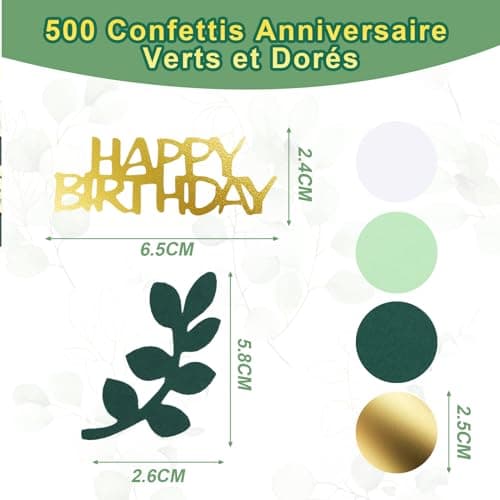 ZYNERY 500 Pièces Confettis Anniversaire, Confettis Pour Decoration de Table, Confettis Anniversaire Verts et Dorés, HAPPY BIRTHDAY Confettis pour Deco Table