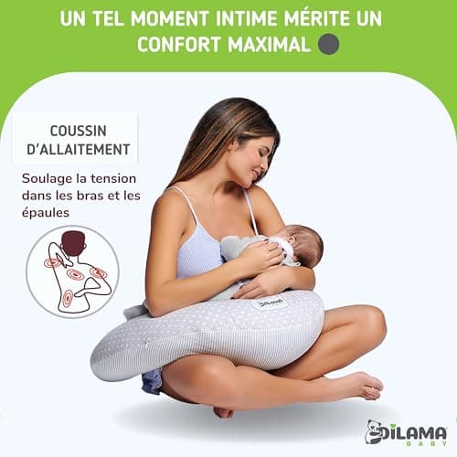 Dilamababy - Coussin de Grossesse - Coussin Allaitement en Flocons a Memoire de Forme et Microbille de Fibre pour Un Confort Ergonomique Optimal - Soutien Idéal pour Maman et Bébé