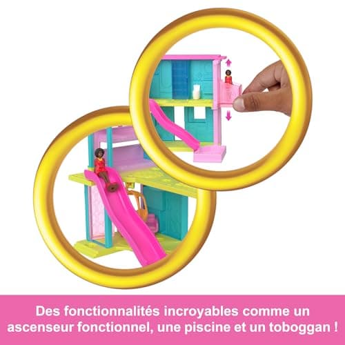 Barbie Coffrets Maison de Poupée Mini-BarbieLand, comprenant la Maison de Rêve de Barbie en petit format, une poupée Barbie surprise de 3,8 cm, du mobilier, des accessoires, 4 ans +, HYF46