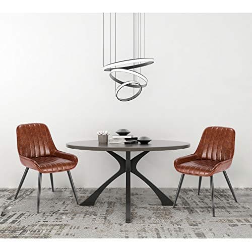 Lestarain Lot de 2 Chaises de Salle à Manger avec Dossier Chaise de Cuisine Rétro Chaise de Salon Assise en Similicuir et Pieds en Métal,Brune