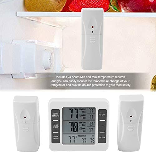 Heaveant Thermomètre de Réfrigérateur, Thermomètre de Frigo Numérique Thermomètre de Congélation d'alarme Sonore Numérique sans fil avec affichage Min/Max de capteur 2PCS