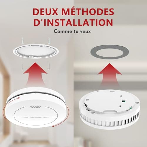 RUNIDUR Détecteur de Fumée de Set sans Fausses Alarmes, Alarmes D'incendie sans Clignoter pour Un Collage, des Détecteurs D'incendie pour 10 Ans de Batterie, Blanc, Lot de 3