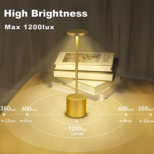 Hapfish Lampe de table sans fil rechargeable, 5000mAh lampe de bureau LED en métal design charge usb, 3 modes de couleur, pour chevet, exterieur, terrasse, restaurant
