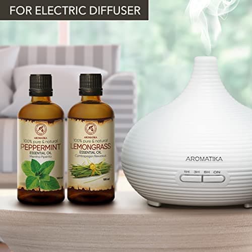 Huiles Essentielles Set 2x100ml - Huile de Menthe Poivrée - Huile de Citronnelle - Pur & Naturel pour Diffuseurs - Aromathérapie - Beauté - Spa - Relaxation - Bain