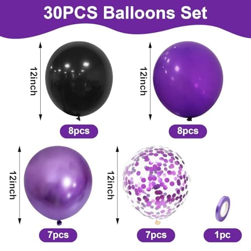 Teselife Ballons Noir Violet, 30Pièces Noir Violet Foncé Métal Violet Confettis Ballon Latex Hélium Ruban Hommes Femmes Genre Anniversaire Mariage Valentin Graduation Proposition Halloween Mascarade