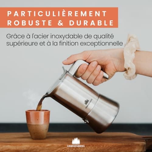 Groenenberg Cafetiere italienne induction | Cafetière italienne en acier inox 4 Tasses (200 ml) I Moka pour les amateurs de café