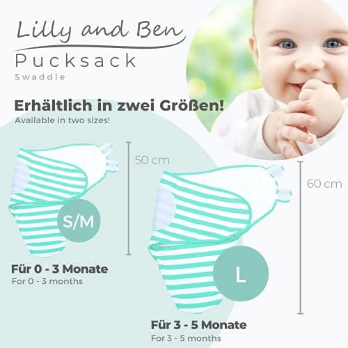 Lilly and Ben® Sac de Couchage emmaillotage bébé - S/M (0-3 Mois) - Gigoteuse-s emmaillotage Swaddle Wrap - Lot de 2