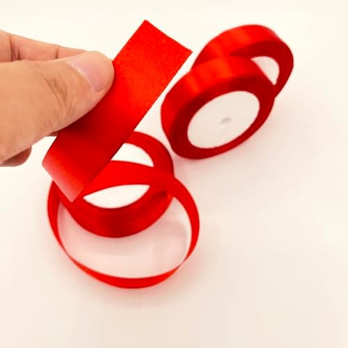 LLMtn 66 Mètres Lot de 3 Rouleaux de Ruban de sSatin Rouge 2 cm x 22 m pour Décoration de Cadeau de Mariage, de Baptême et d'anniversaire