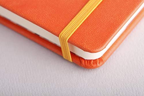 RHODIA 118634C - Carnet Rigide Tangerine - 9 x 14 cm - Uni - 192 pages - Papier Clairefontaine Ivoire 90 g/m2 - Marque-Page, Fermeture Élastique - Couverture Simili Cuir - Collection Rhodiarama