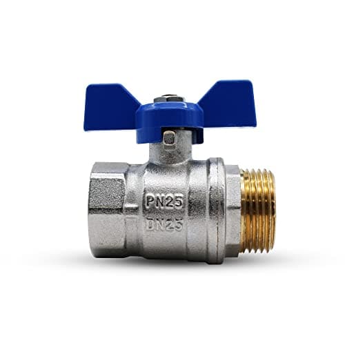 DOJA Barcelona | Vanne 1" Papillon | Robinet d'Arret PN-25 | Male-Femelle | en Laiton | Poignée Bleue | Vanne 26/34 pour Compresseur à Air, Tuyau Gaz, Raccord Plomberie, Robinet Exterieur Jardin...
