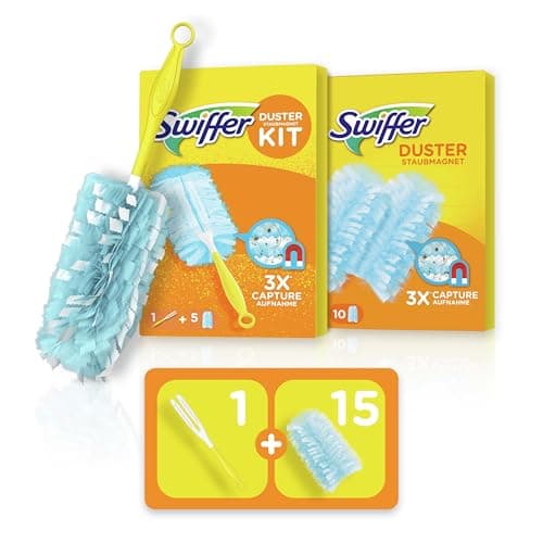 Swiffer Duster Kit, 1 Plumeau + 15 Recharges, Plumeau Poussière, Attrape Et Retient Jusqu’À 3 Fois Plus De Cheveux Et Poussière Qu’Un Plumeau Ordinaire