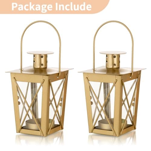 NUPTIO Lanternes À Réchaud Bougies - 2 Pièces Petites Bougies À Réchaud en Métal Doré Mini Lanternes de Jardin Ornements Suspendus L'extérieur Décorations Mariage Cadeau Noël Centre Table