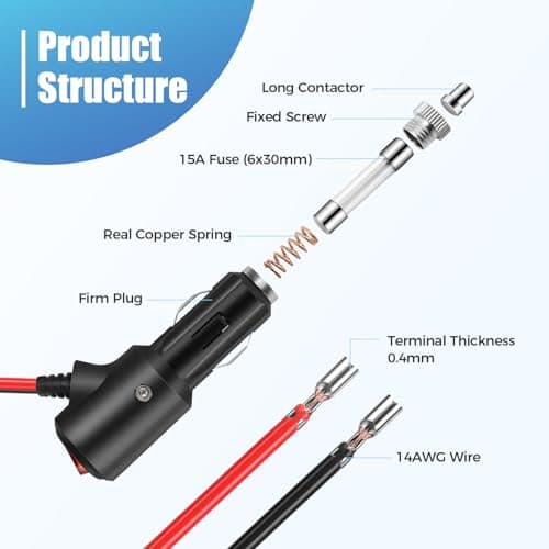 Thlevel Adaptateur Mâle pour Allume Cigare 12V/24V avec 55cm Câble d'extension 14AWG avec Interrupteurs Fusible 15A pour Bateau Onduleur de Voiture (2 Pièces)