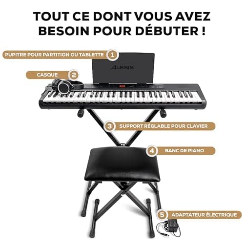 Alesis Melody 61 MK4 Clavier Piano 61 Touches avec Accessoires | Portable, 300 Sons, Modes Split/Layer, Inclus Cours, Stand, Banquette, Microphone et Casque, pour Débutants
