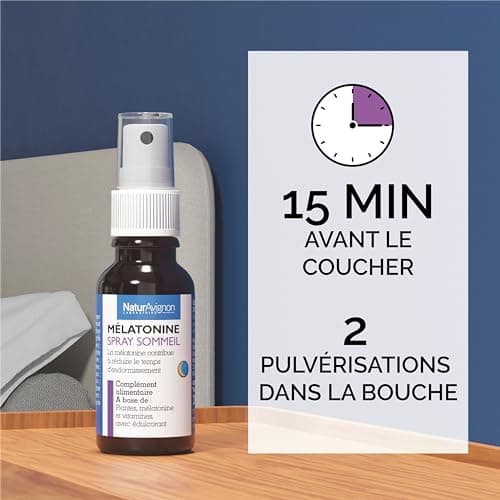 Laboratoire NaturAvignon | Mélatonine 1mg | Sommeil Rapide & Réparateur | Plantes & Vitamines B | Parfum Fleur d'Oranger | Fabriqué en France | Spray buccal 20ml