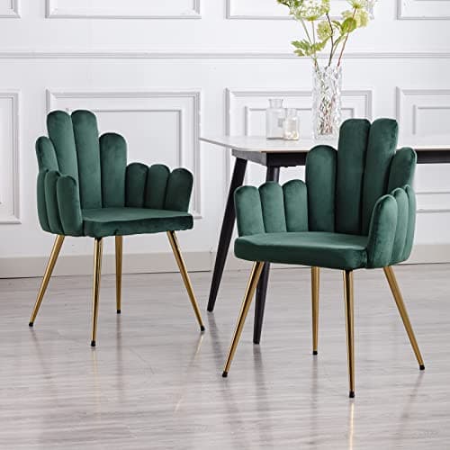 Wahson Chaise de Salle à Manger Lot de 2, Chaise Salle à Manger en Velours, de Salon Moderne avec Accoudoir et Pied Doré, Chaise de Cuisine pour Restaurant et Salle à Manger, Vert