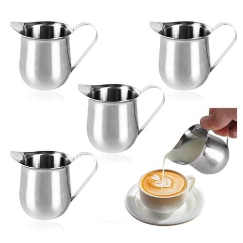 Bieiyhe 4 Pièces Pichet Lait Inox 90ml,Pot a Lait Avec PoignéE,Cruche de Lait Petite,Pichet Crémier Mini,Tasse à Sauce Acier,Milk Pitcher en Acier Inoxydable,Pichet pour Cappuccino pour Amateurs Café