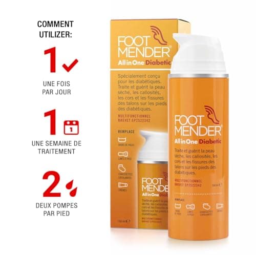 Footmender All in One Diabetic | Médicalement prouvé, maintenant disponible sur ordonnance | Traitez et soignez vos pieds secs, votre peau dure, vos cors et vos talons fissurés | 150 ml