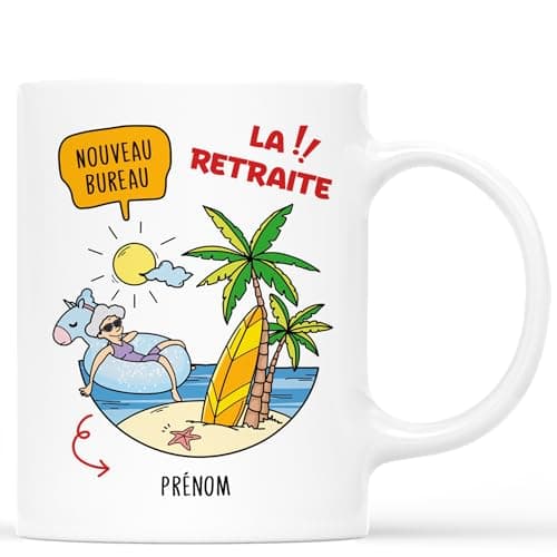 CADEAU PLUS Mug Personnalisé Prénom - La retraite - Cadeau Depart Retraite Humoristique, Cadeau Retraite Femme, Cadeau Retraite Femme Original, Mug Retraite Femme, Tasse Retraite