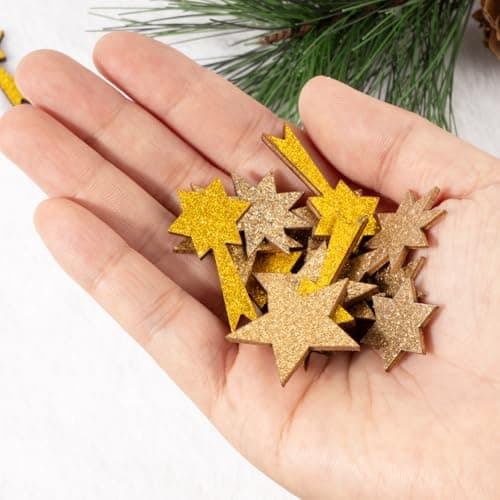 101pcs Confettis de Etoile Noël en Bois Décorations de Noël Confetti Paillette Etoile Hollow Out Ornement de Noel Centre de Table