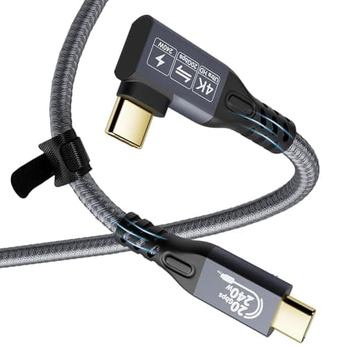 CHENLENIC Câble USB C 3.2 Gen2x2 20Gbps, 90Degree USB C 4K@60Hz UHD Video 5A/240W PD3.1 Fast Charge Cord with E-Marker Compatible with Thunderbolt 3/4 (90D 20G 240W 2M)