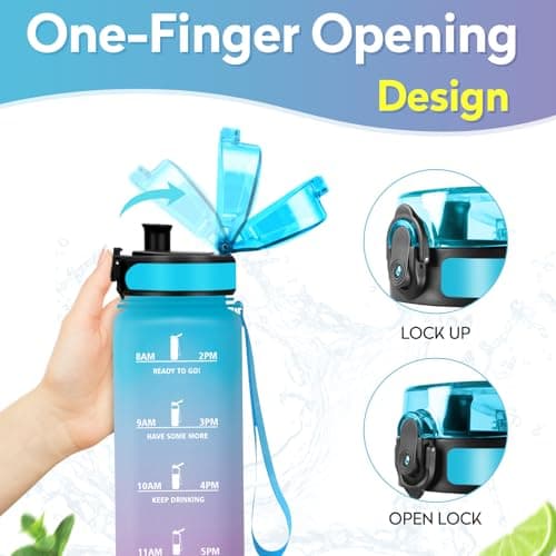 Gourde Sport 1L, Étanche et Réutilisable, Gourde, Bouteille d'eau 1 Litre avec Marqueur de Temps et Filtre, Bouteille pour Adulte, l'école, Cyclisme, Voyage, Camping, Fitness, Yoga, Bureau, Gym