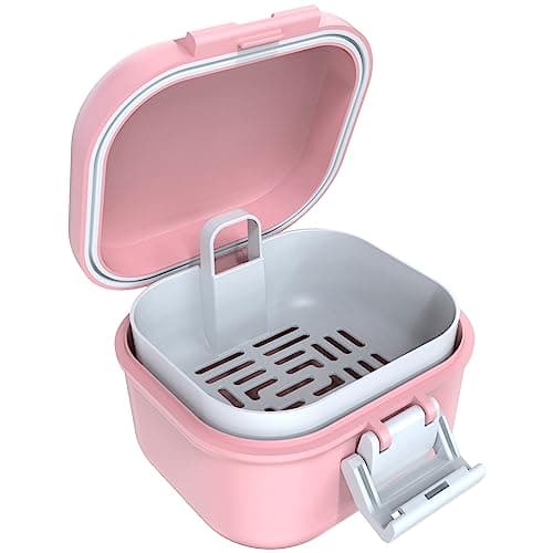 ARGOMAX Boîte de prothèse anti-fuite, boîte à prothèses dentaires portable avec tamis, pour prothèses dentaires et appareils dentaires (rose + blanc).