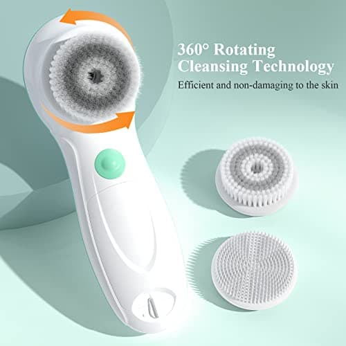 Brosse Nettoyante Visage Electrique, TOUCHBeauty Appareil de Nettoyage Visage avec 3 Têtes et 2 Réglages de Vitesse,Nettoyage en Profondeur/Exfoliation/Massage AG-0759D(Blanc)