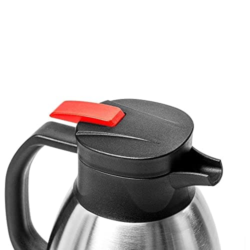 Forgast Thermos de conférence | Acier inoxydable | Capacité 1,5 litres | Rabat avec bouton et poignée en plastique | pour boissons froides et chaudes | Facile à nettoyer | Lavable au lave-vaisselle