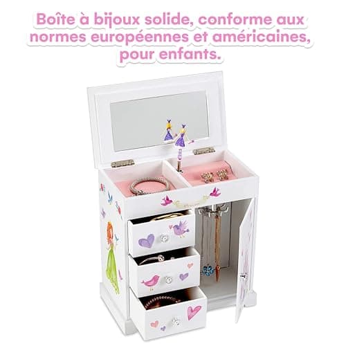 Jewelkeeper - boîte à bijoux princesse musicale, boite a bijoux musicale princesse fille avec 3 tiroirs de rangement, licorne et château au royaume des fées - mélodie danse de la fée dragée