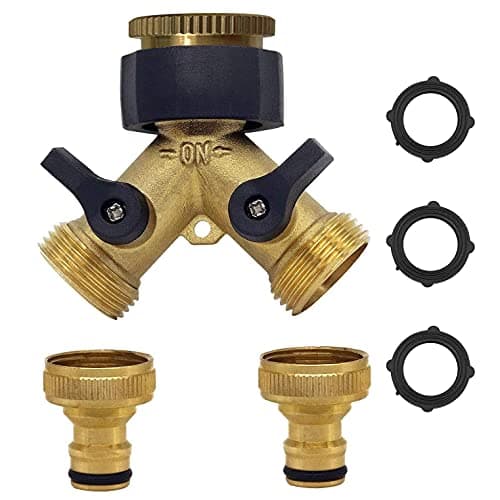 OHAYORI Robinet Double Machine a Laver, 2-Voies Y-Distributeur, Adaptateur Tuyau Arrosage en Laiton de 3/4"&1/2", Raccord en Y avec 2 Répartiteur de Tuyau pour Connexion de 2 Appareils