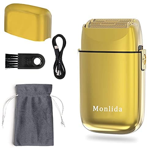 Monlida Rasoir Électriques Hommes, Tondeuse Barbe Homme Rasage Ultra Précis Sans Fil en Métal et Aluminium, Tondeuse de Précision USB Rechargeable (D'or)