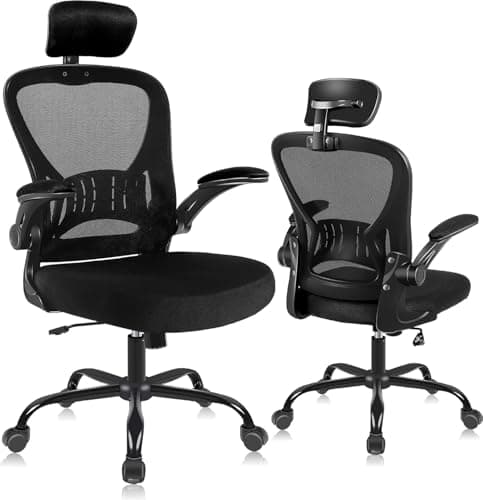 Flysky Chaise de Bureau Ergonomique, Chaise d'ordinateur réglable en Hauteur avec Support Lombaire et Appui-tête, pivotante, Tissu maillé, Noir