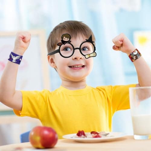 24 Pcs Harrry Potterr Anniversaire Fête Faveurs, 12 Pcs Slap Bracelets + 12 Pcs Party Lunettes, Set de Fête d'anniversaire pour Enfants, Cadeaux d'anniversaire Party Supplies pour Enfants Fille Garçon