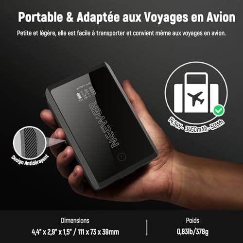 NEEWER 50Wh Mini Batterie V Mount avec Prise D Tap/USB C/USB A/BP/Double Ports CC/ Écran OLED, 3450mAh 14,54V, Batterie V Lock, Prend en Charge de la Charge Rapide 45W PD pour Appareil Photo