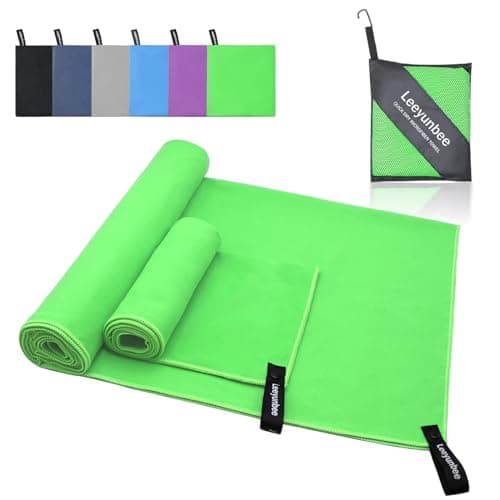 Leeyunbee Lot de 2 Serviettes en Microfibre, 160 x 80 cm Serviette de Bain et 80 x 40 cm Petite Serviette, Serviette de Sport à Séchage Rapide, Serviette Microfibre Compacte pour Sport, Voyage (Vert)