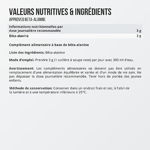 WFN Approved Beta-Alanine-Beta Alanine Poudre-Beta Alanine Pure-Hautement Dosé Sans Additifs-300g-100 Portions-Pour Sportifs