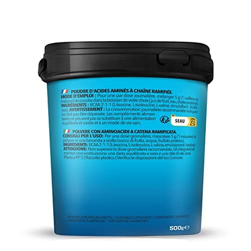 Bodylab24 BCAA Powder 500g, poudre de BCAA hautement dosée, leucine, isoleucine et valine dans un rapport 2:1:1, acides aminés de branche, idéal pour mélanger à un shake de protéines, goût neutre