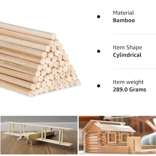 Tiges Bâtonnets en Bois Ronde, Ronde en Hêtre Lisse, Bois Massif Ronde, Bois de Hêtre pour le Bricolage, Bâtonnets Bambou Naturels, Avec Ciseaux D'élagage, 50 Pièces